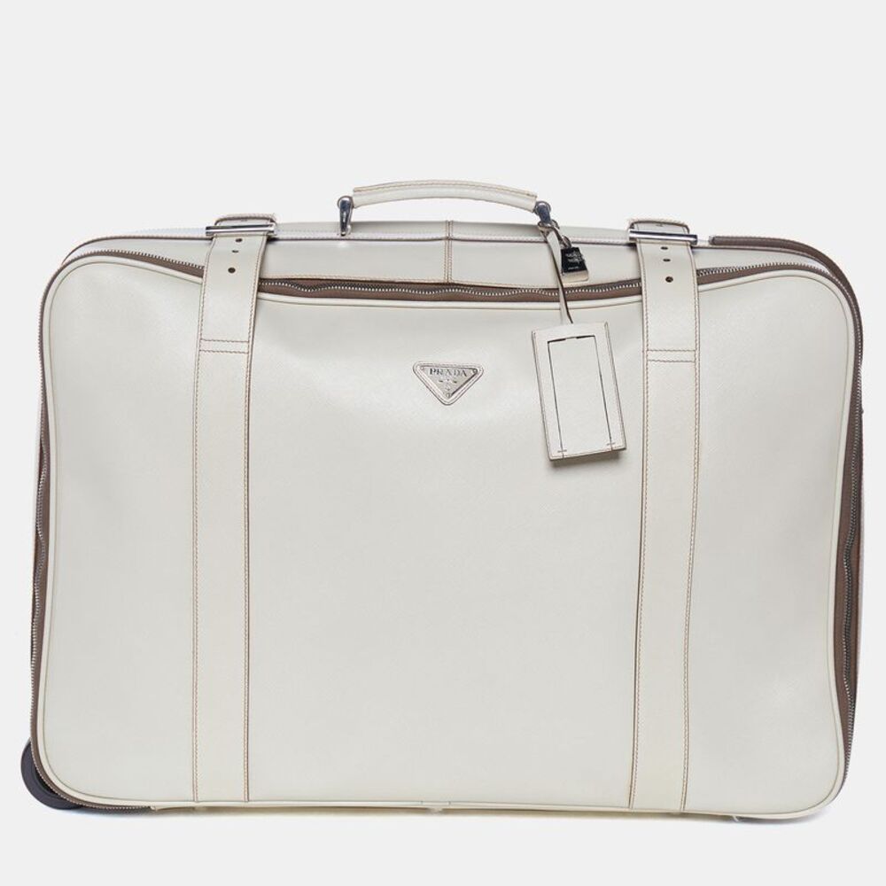 Prada Off White Saffiano Travel Valigia Suitcase